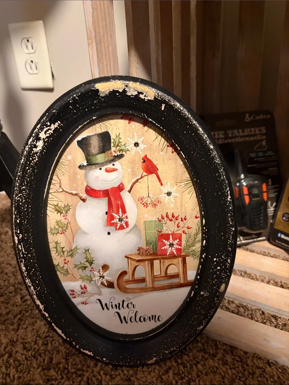 Set of 4 Holiday Snowman Wall Light Up Art Set - Black Frame